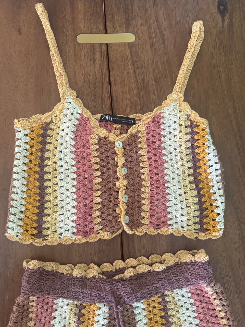 Zara Retro Multicolor Crochet Striped Button-Front Cami Top